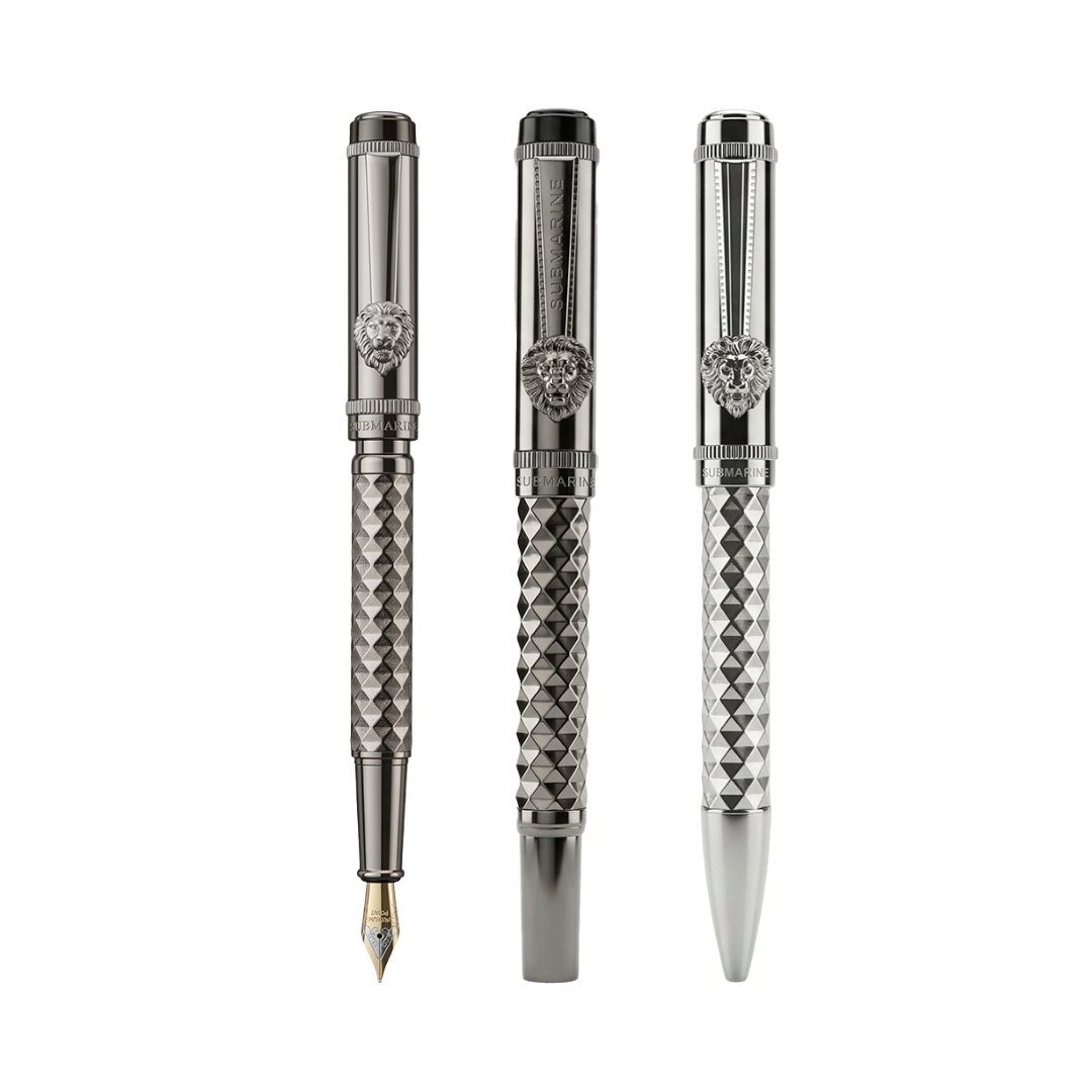 Royal Edition Lion Metal Roller, Ball, & Fountain Pen Set