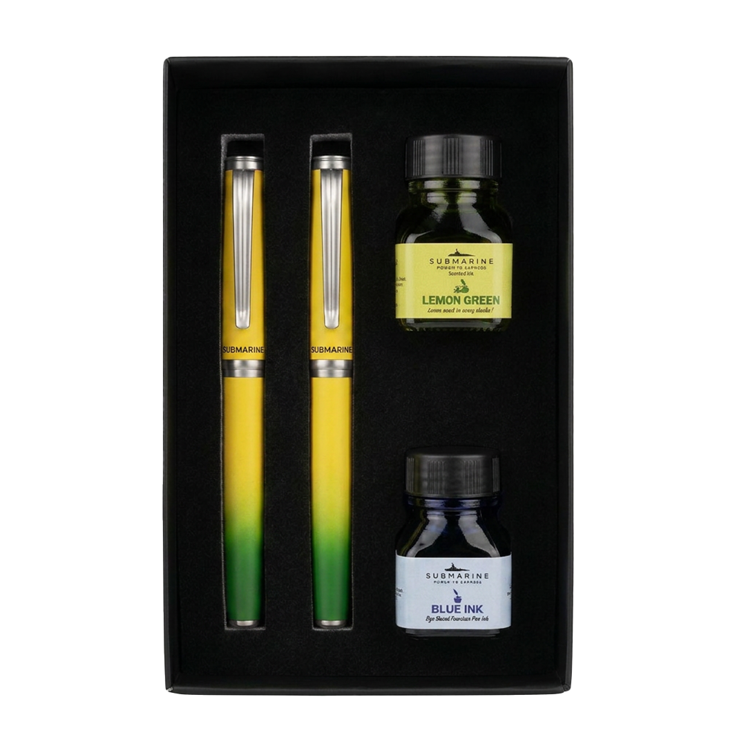 Horizon Dual Shade Fragrance Roller & Fountain Pen Set - Lemon Green