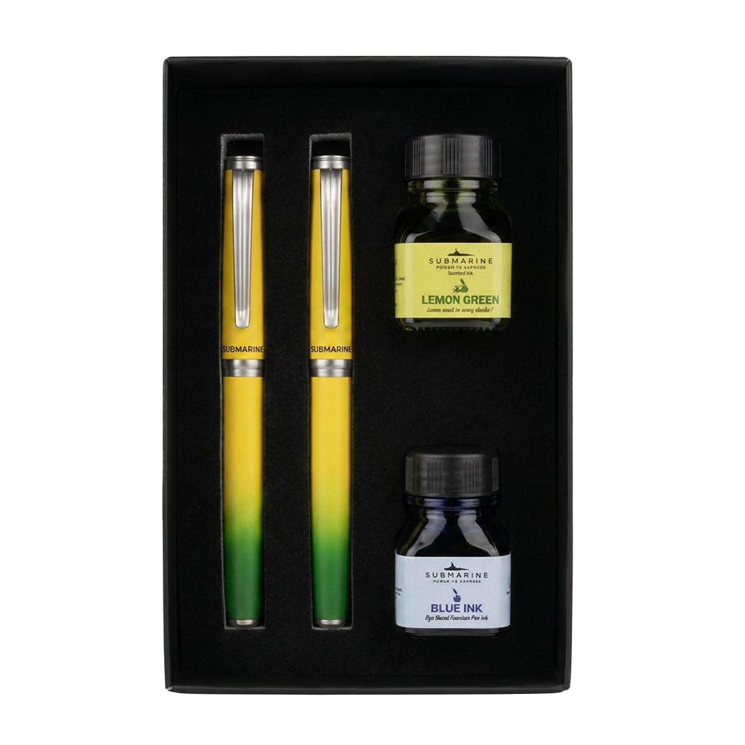 Horizon Dual Shade Fragrance Roller & Fountain Pen Set - Lemon Green
