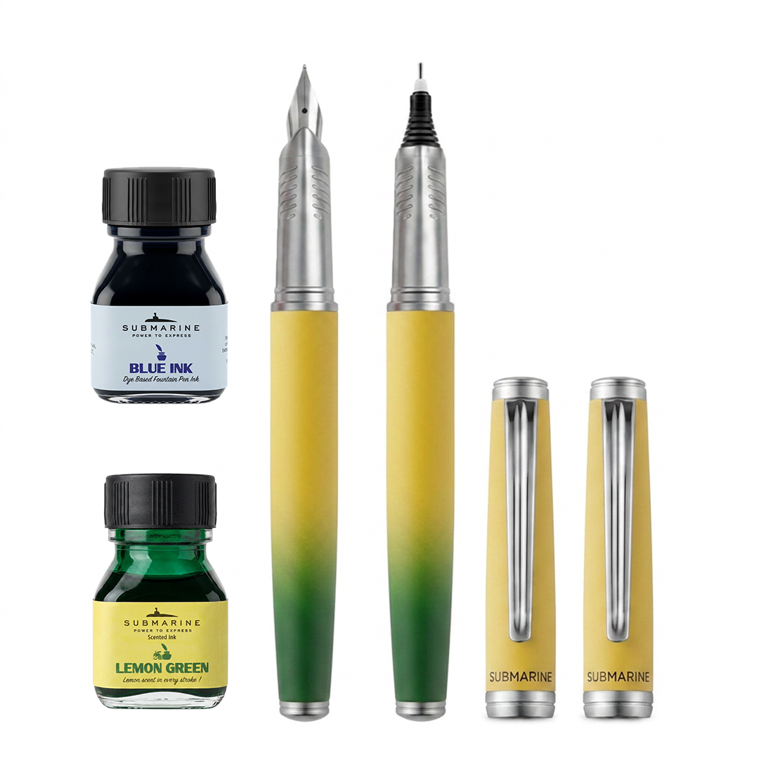 Horizon Dual Shade Fragrance Roller & Fountain Pen Set - Lemon Green
