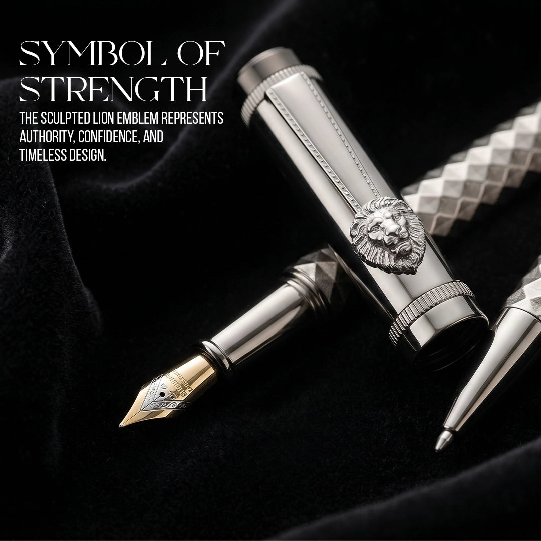 Royal Edition Lion Metal Roller & Ball Pen Set - Gun Metal