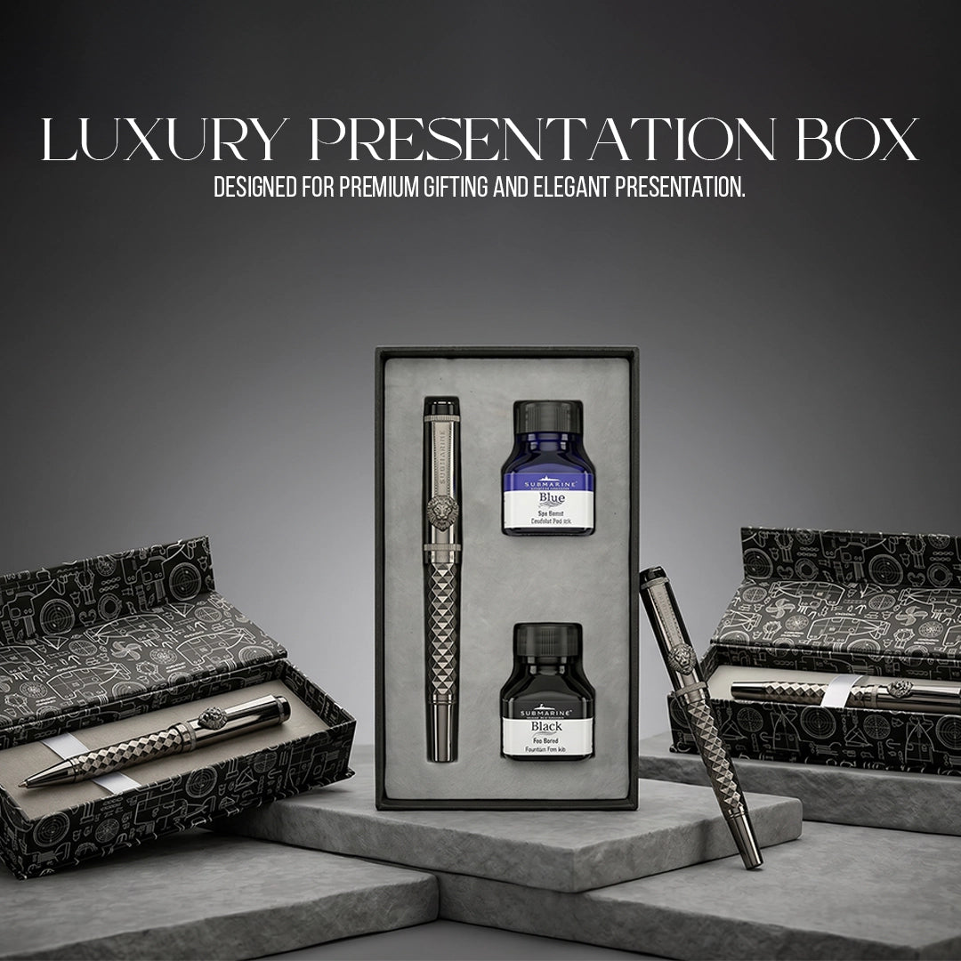 Royal Edition Lion Metal Roller & Ball Pen Set - Gun Metal