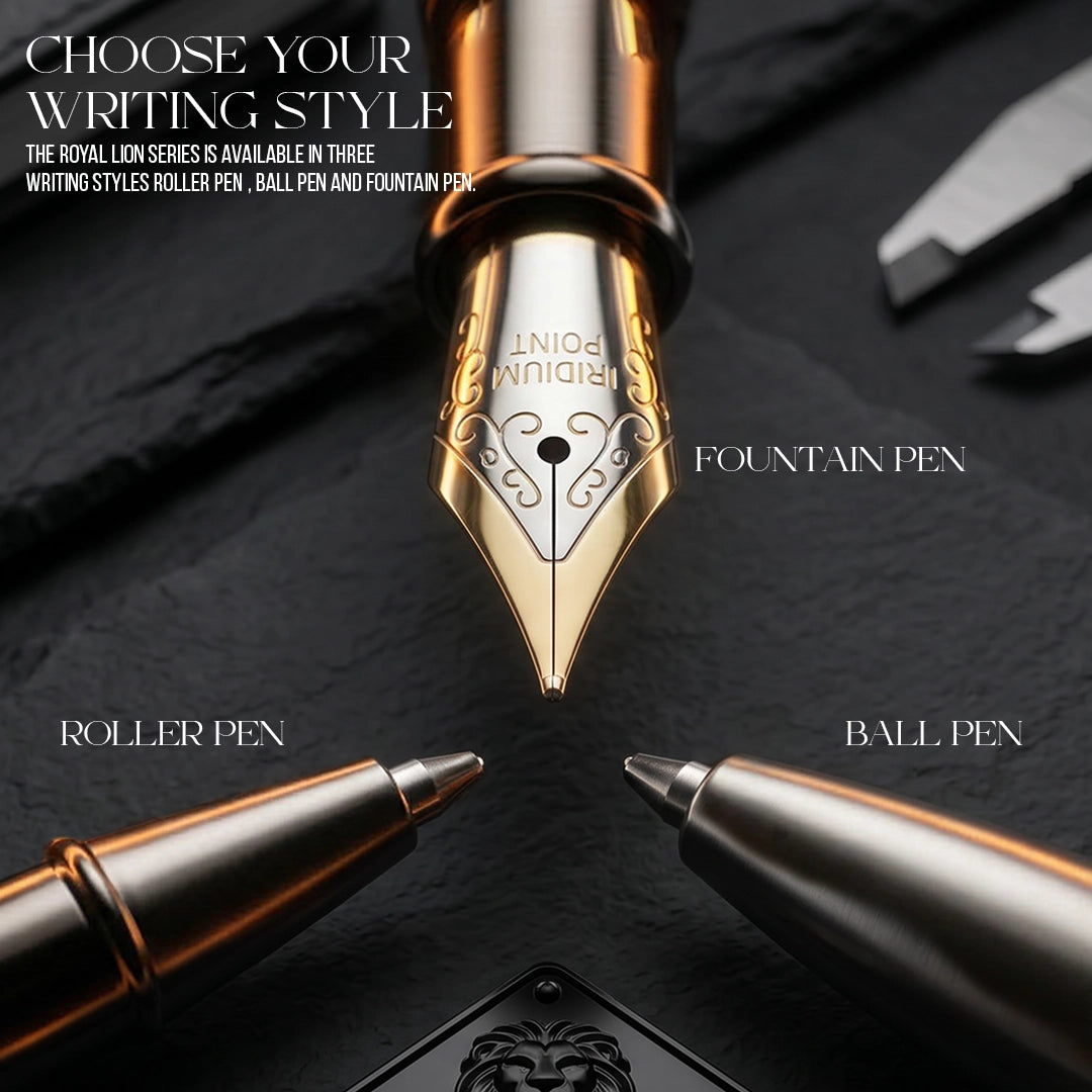 Royal Edition Lion Metal Roller & Ball Pen Set - Gun Metal