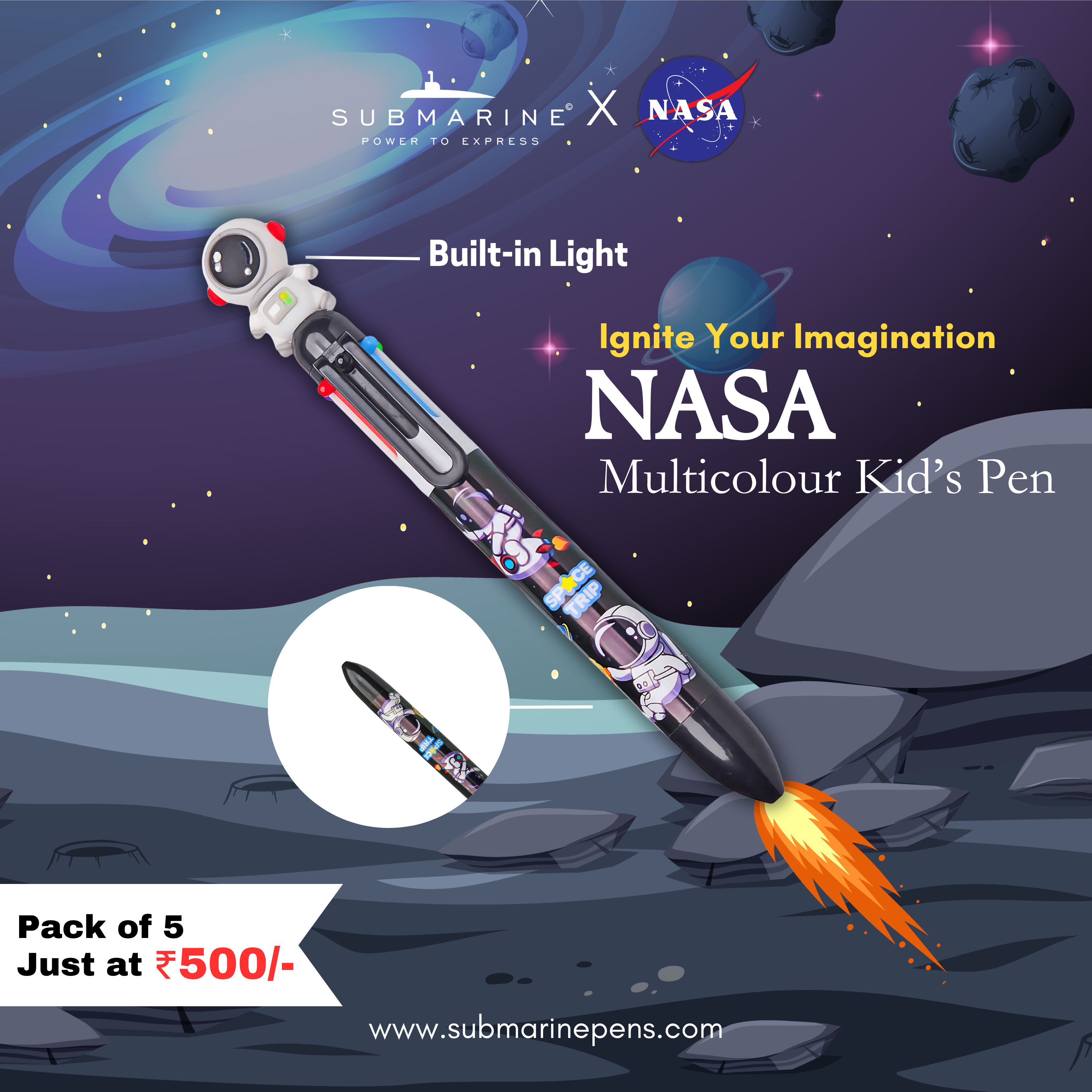 Nasa Multi Colour Kids Pen Pack of 5