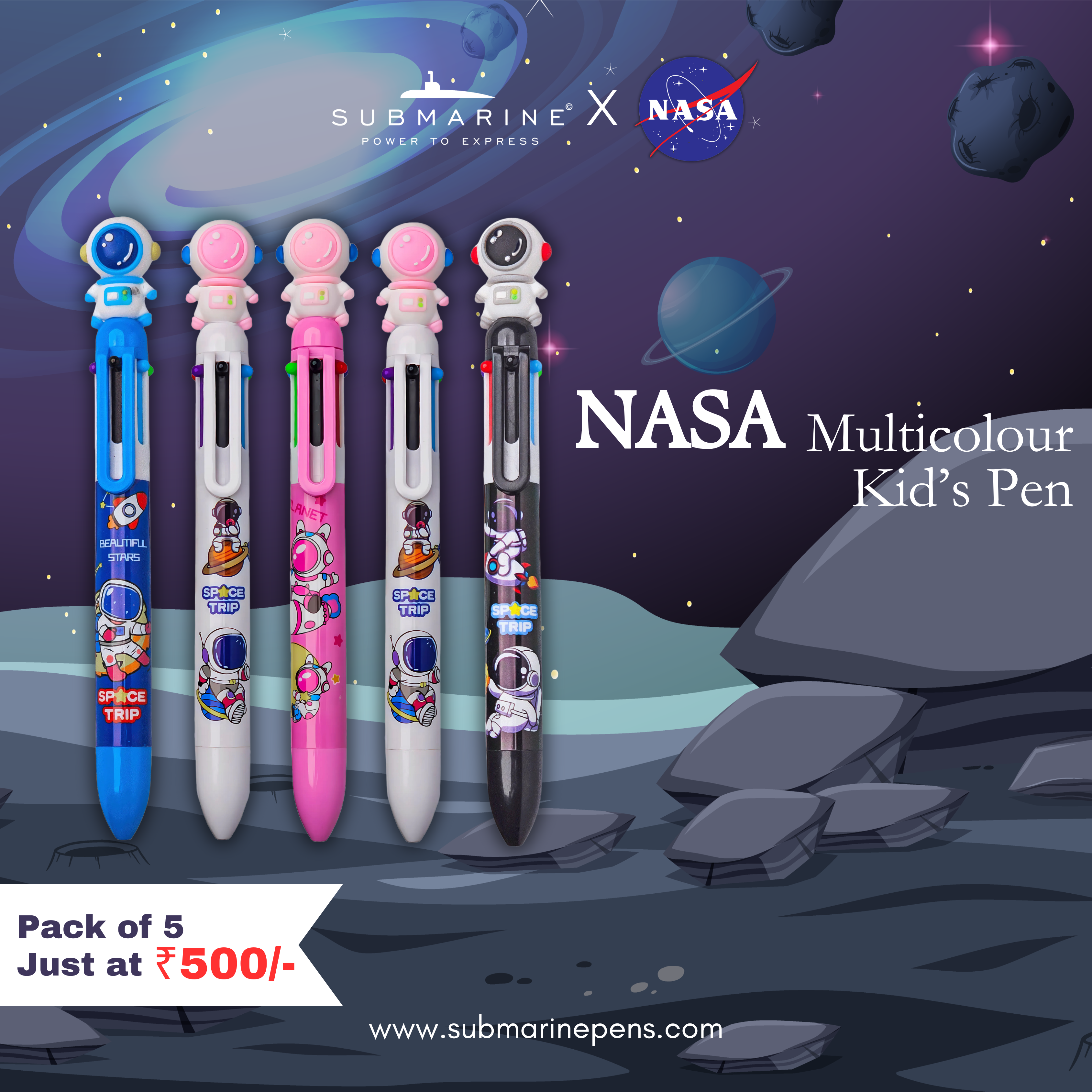 Nasa Multi Colour Kids Pen Pack of 5