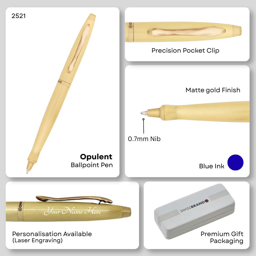 SWISSBRAND Opulent 2521 Matte gold Ballpoint Pen with gold trim