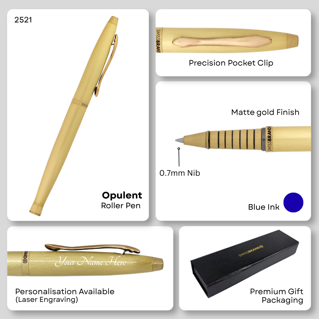 SWISSBRAND Opulent 2521 Matte gold Rollerball Pen with gold trim