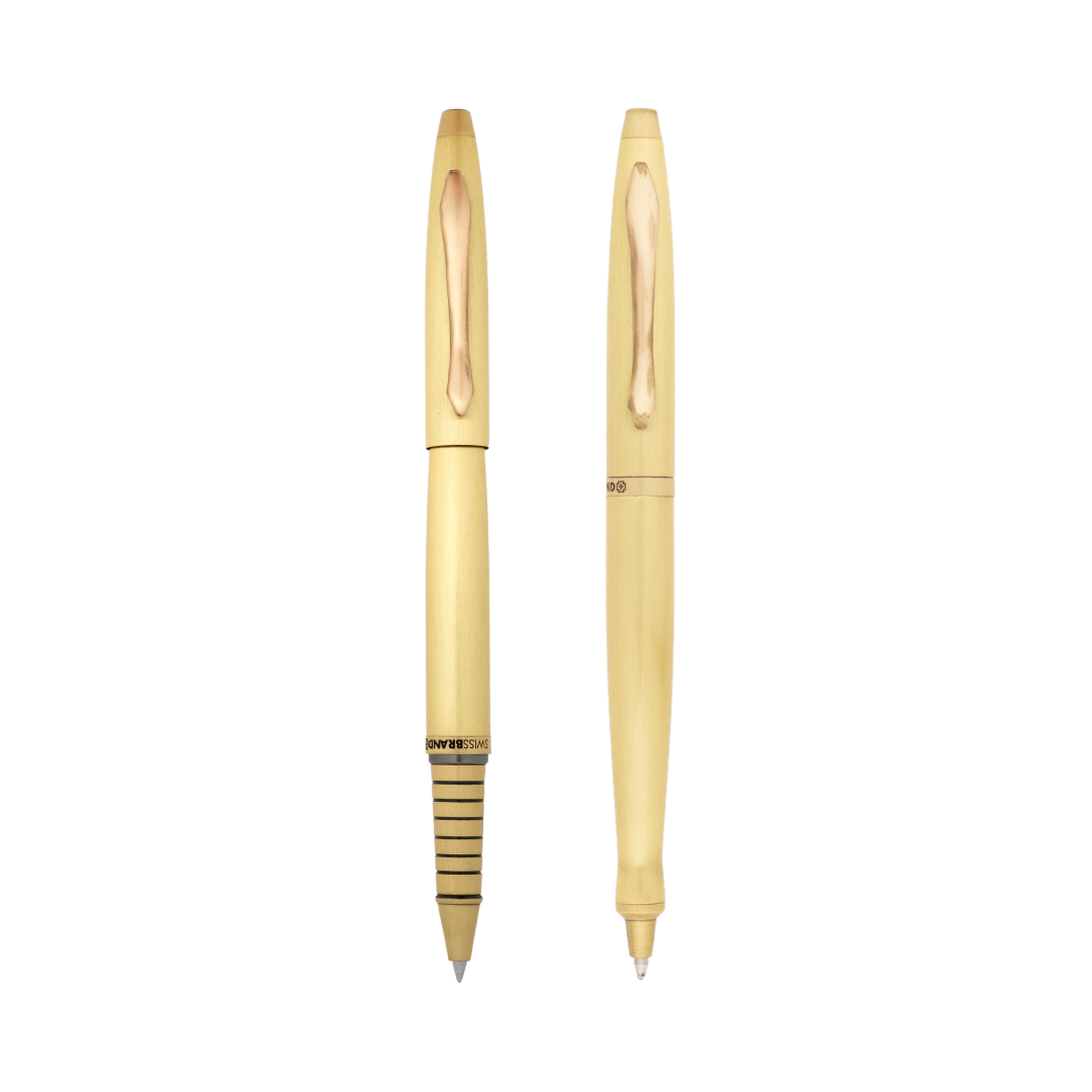 SWISSBRAND Opulent 2521 Matte gold Rollerball & Ballpoint Pen with gold trim