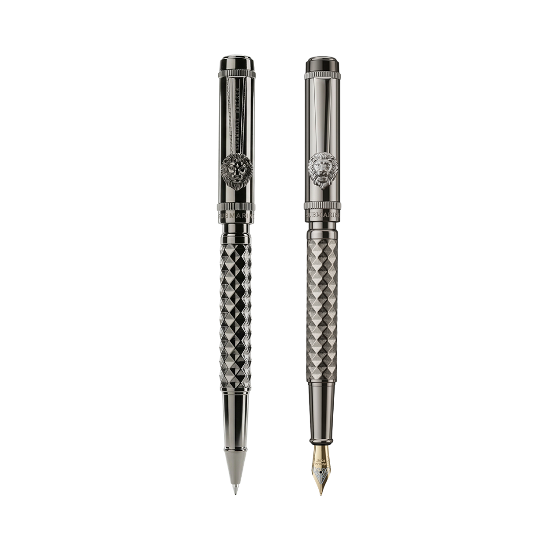 Royal Edition Lion Metal Roller & Fountain Pen Set - Gun Metal
