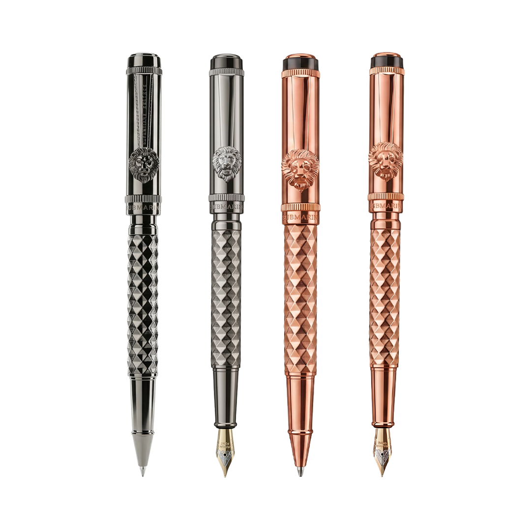 Royal Edition Lion Metal Roller & Fountain Pen Set - Gun Metal & Rose Gold