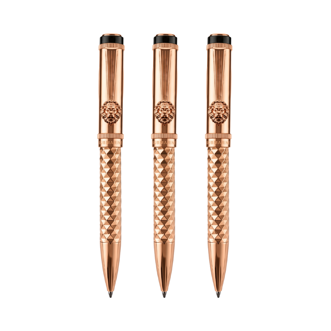 Royal Edition Lion Metal Ball Pen - Set of 3 - Rose Gold