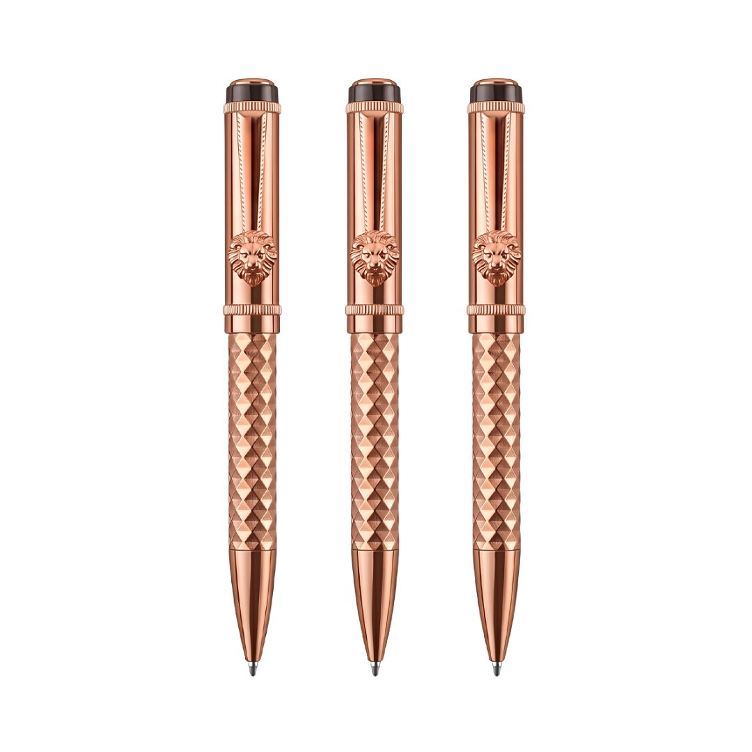 Royal Edition Lion Metal Ball Pen - Set of 3 - Rose Gold