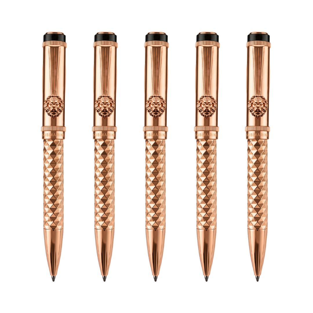 Royal Edition Lion Metal Ball Pen - Set of 5 - Rose Gold