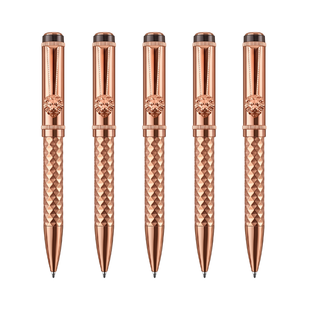 Royal Edition Lion Metal Ball Pen - Set of 5 - Rose Gold