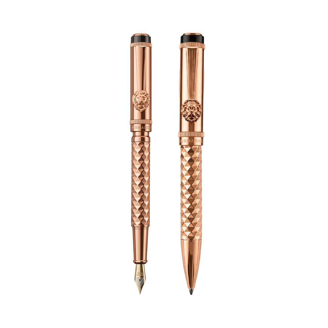 Royal Edition Lion Metal Ball & Fountain Pen Set - Rose Gold