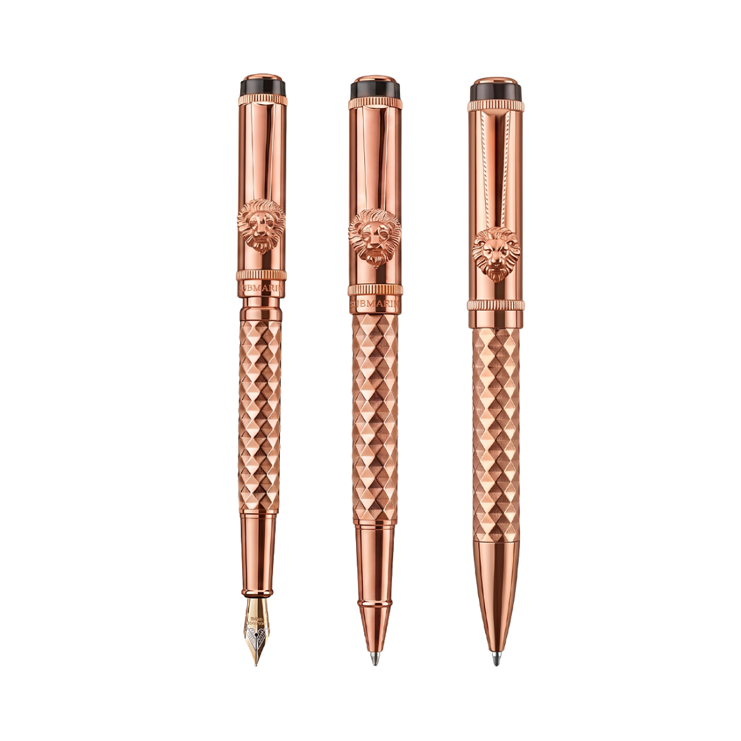 Royal Edition Lion Metal Roller, Ball, & Fountain Pen Set - Rose Gold