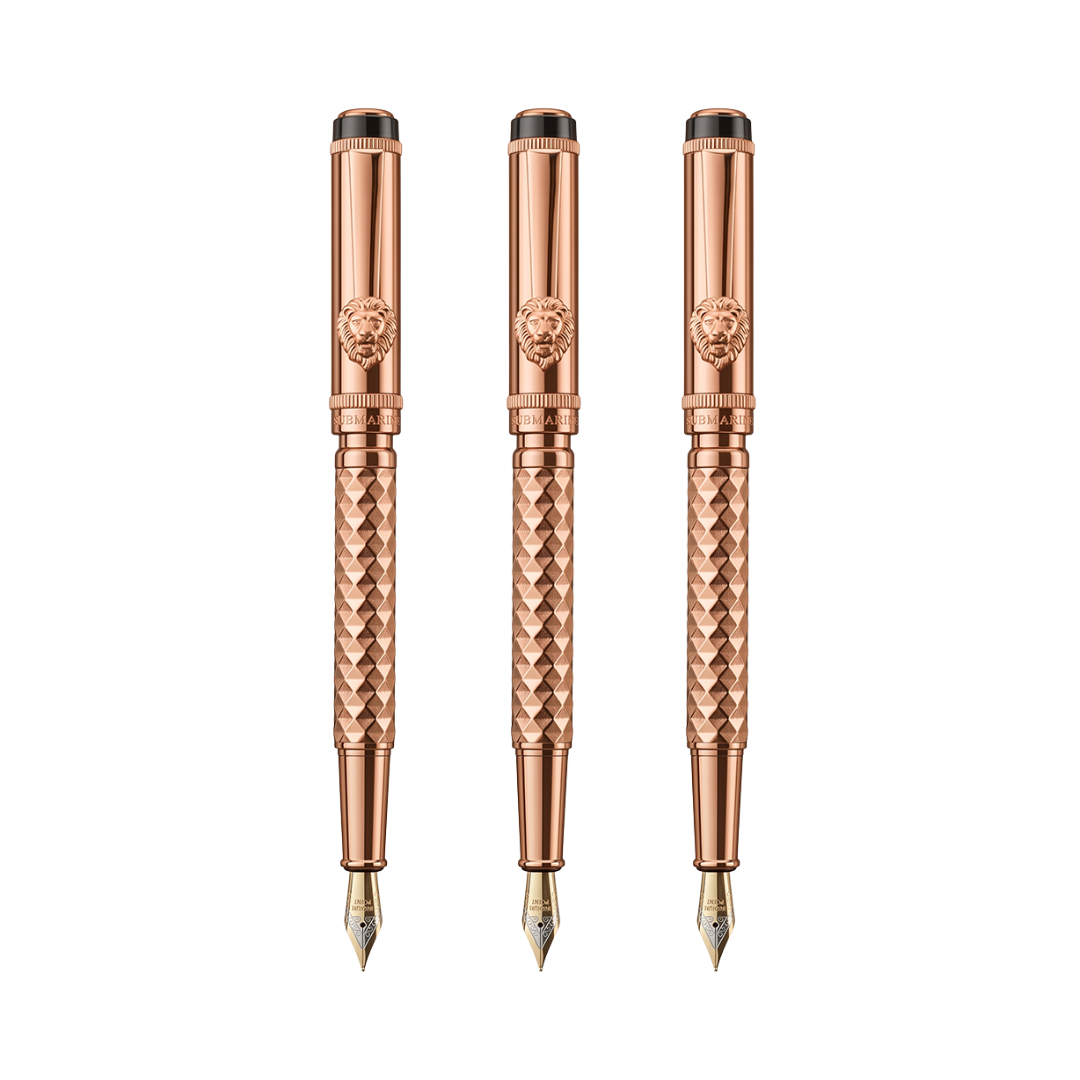 Royal Edition Lion Metal Fountain Pen - Set of 3 - Rose Gold