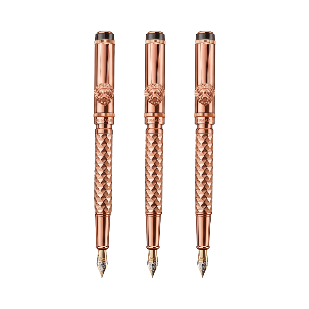 Royal Edition Lion Metal Fountain Pen - Set of 3 - Rose Gold