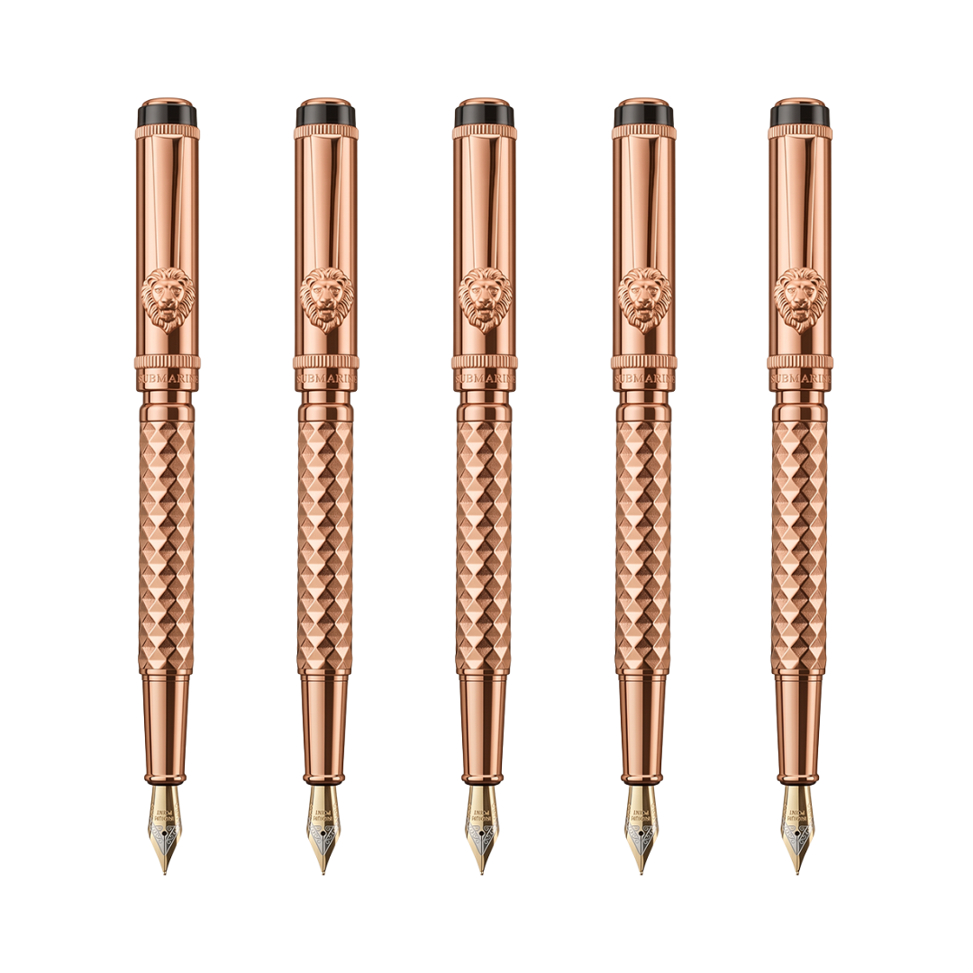 Royal Edition Lion Metal Fountain Pen - Set of 5 - Rose Gold