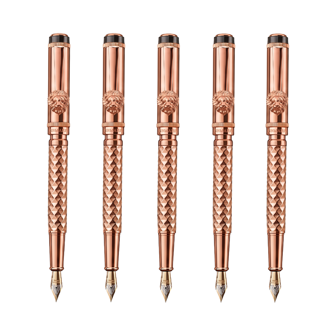 Royal Edition Lion Metal Fountain Pen - Set of 5 - Rose Gold