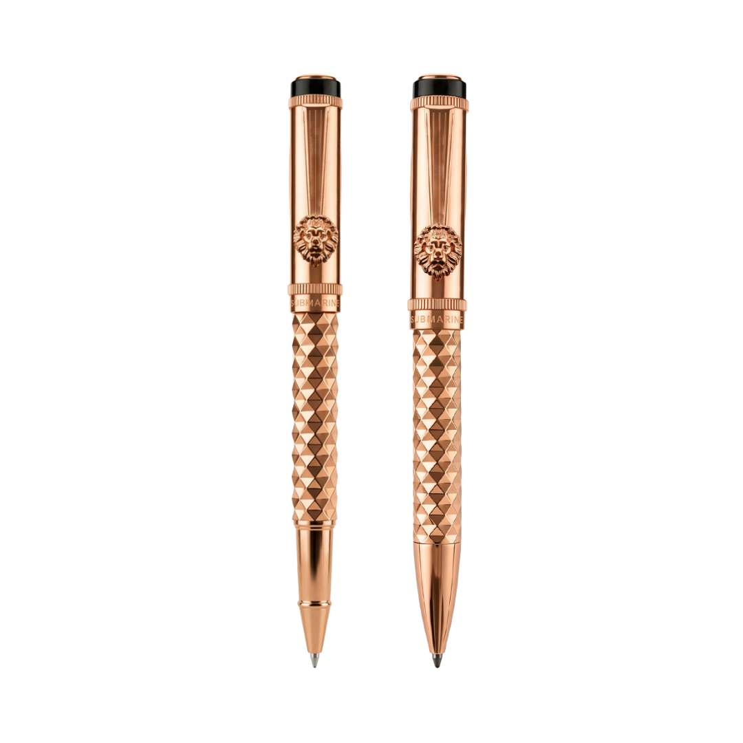 Royal Edition Lion Metal Roller & Ball Pen Set - Rose Gold