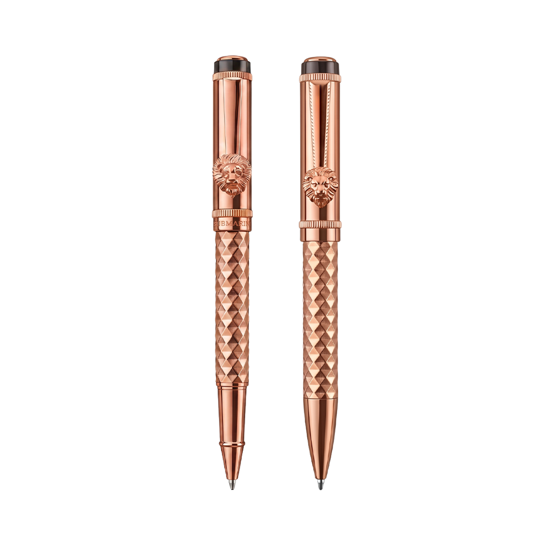 Royal Edition Lion Metal Roller & Ball Pen Set - Rose Gold