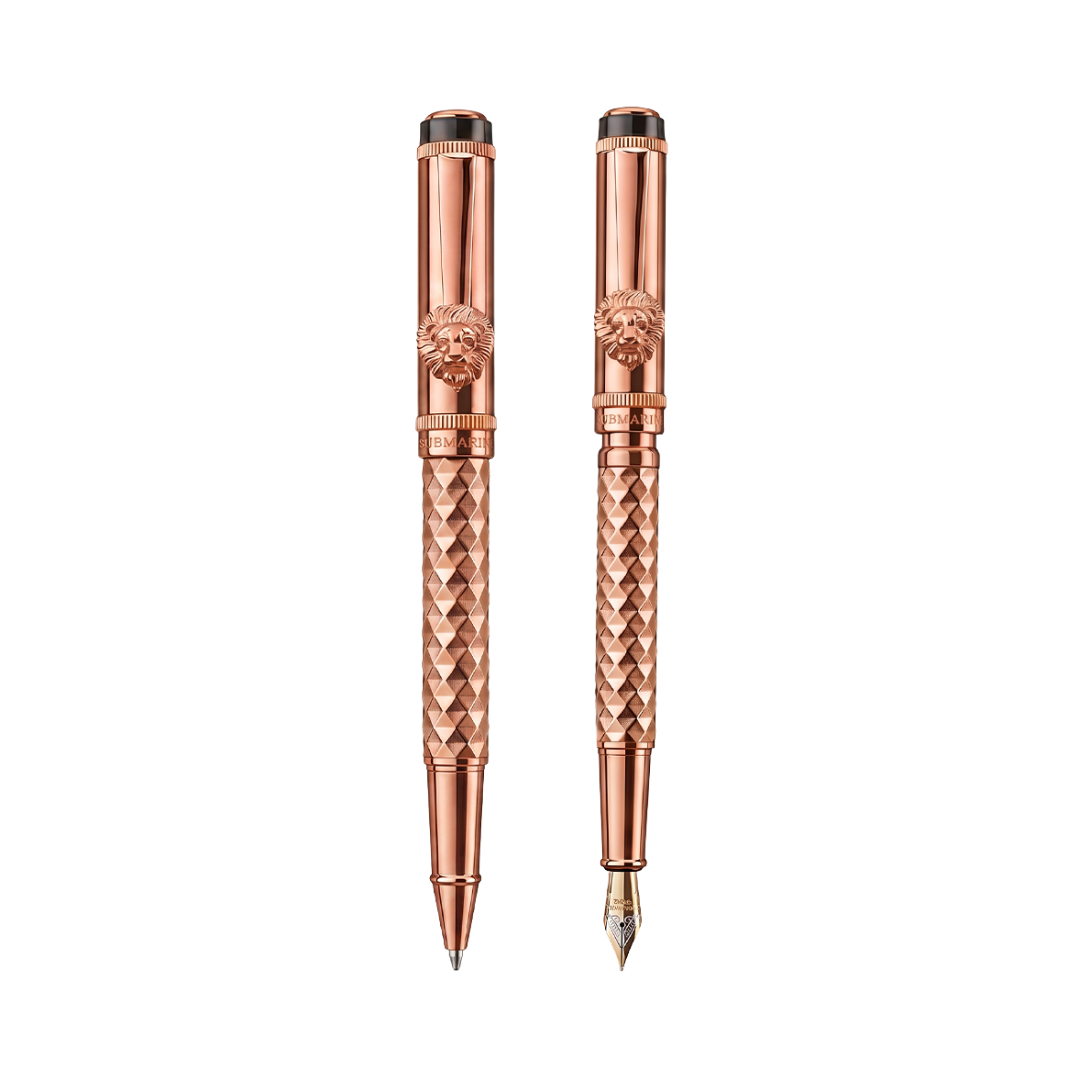 Royal Edition Lion Metal Roller & Fountain Pen Set - Rose Gold