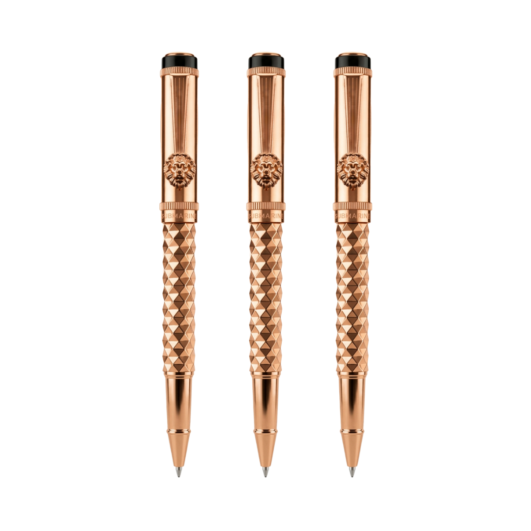 Royal Edition Lion Metal Roller Pen  - Set of 3 - Rose Gold
