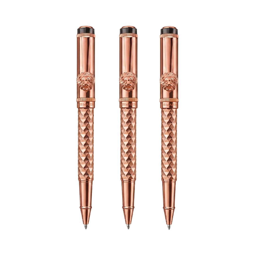 Royal Edition Lion Metal Roller Pen  - Set of 3 - Rose Gold
