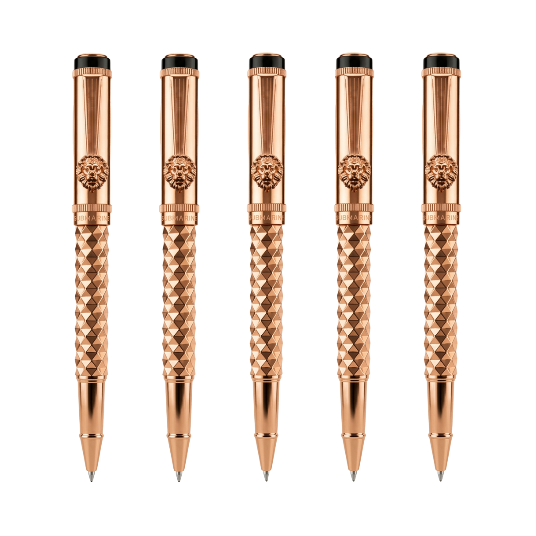 Royal Edition Lion Metal Roller Pen  - Set of 5 - Rose Gold