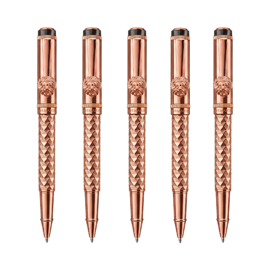 Royal Edition Lion Metal Roller Pen  - Set of 5 - Rose Gold