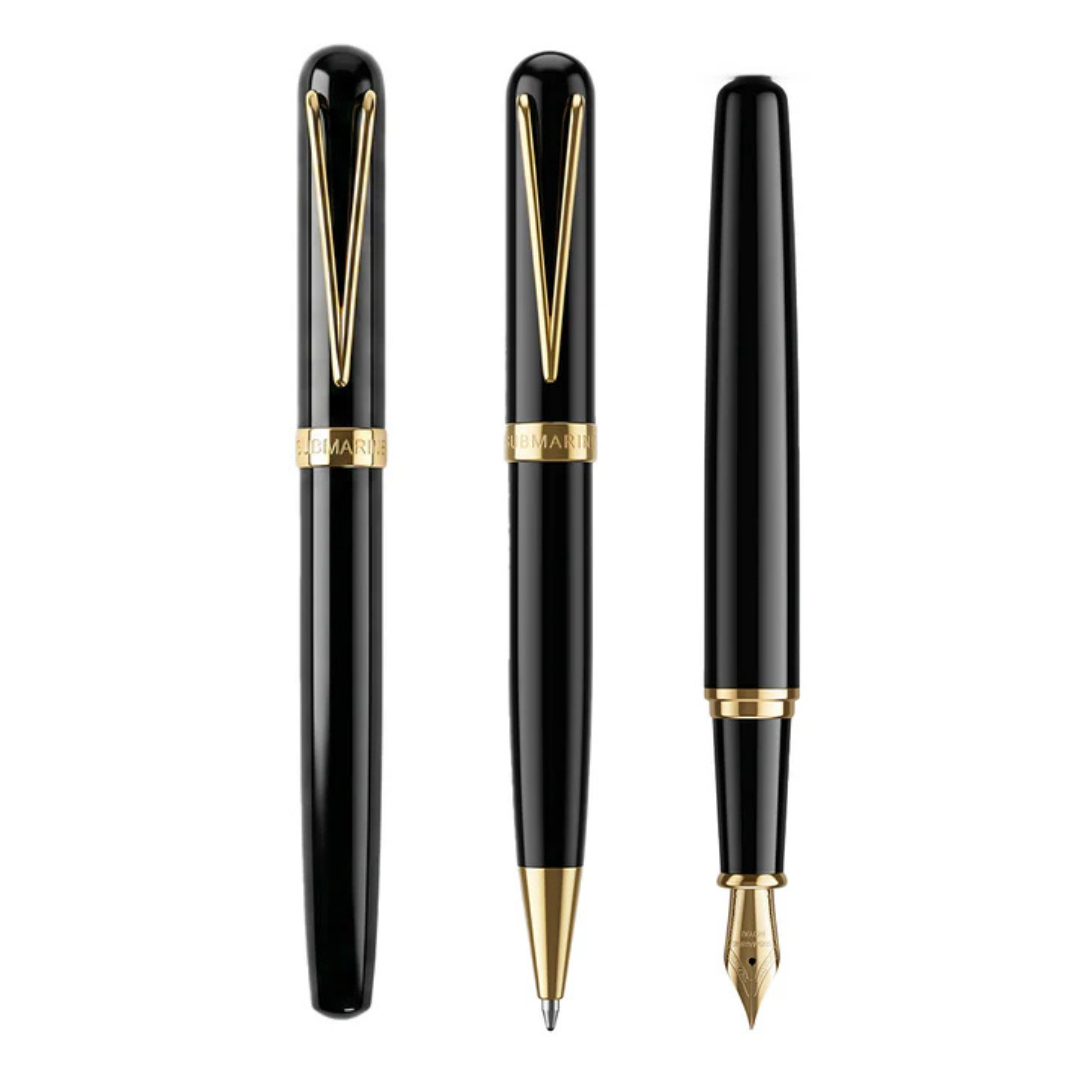 Royale Black & Gold - Roller, Ball & Fountain Pen Set