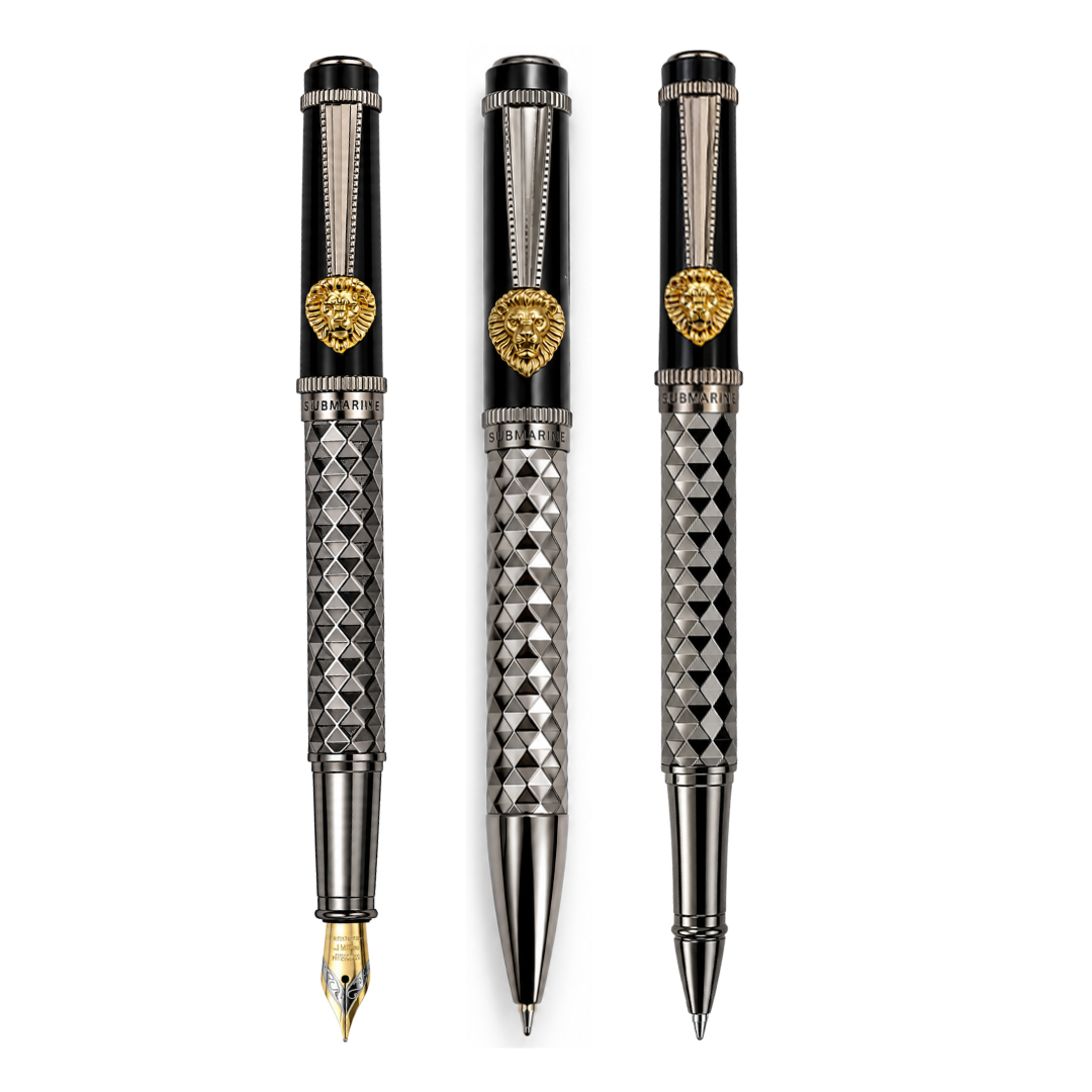Royal Edition Lion Metal Roller, Ball, & Fountain Pen Set - Limited Edition