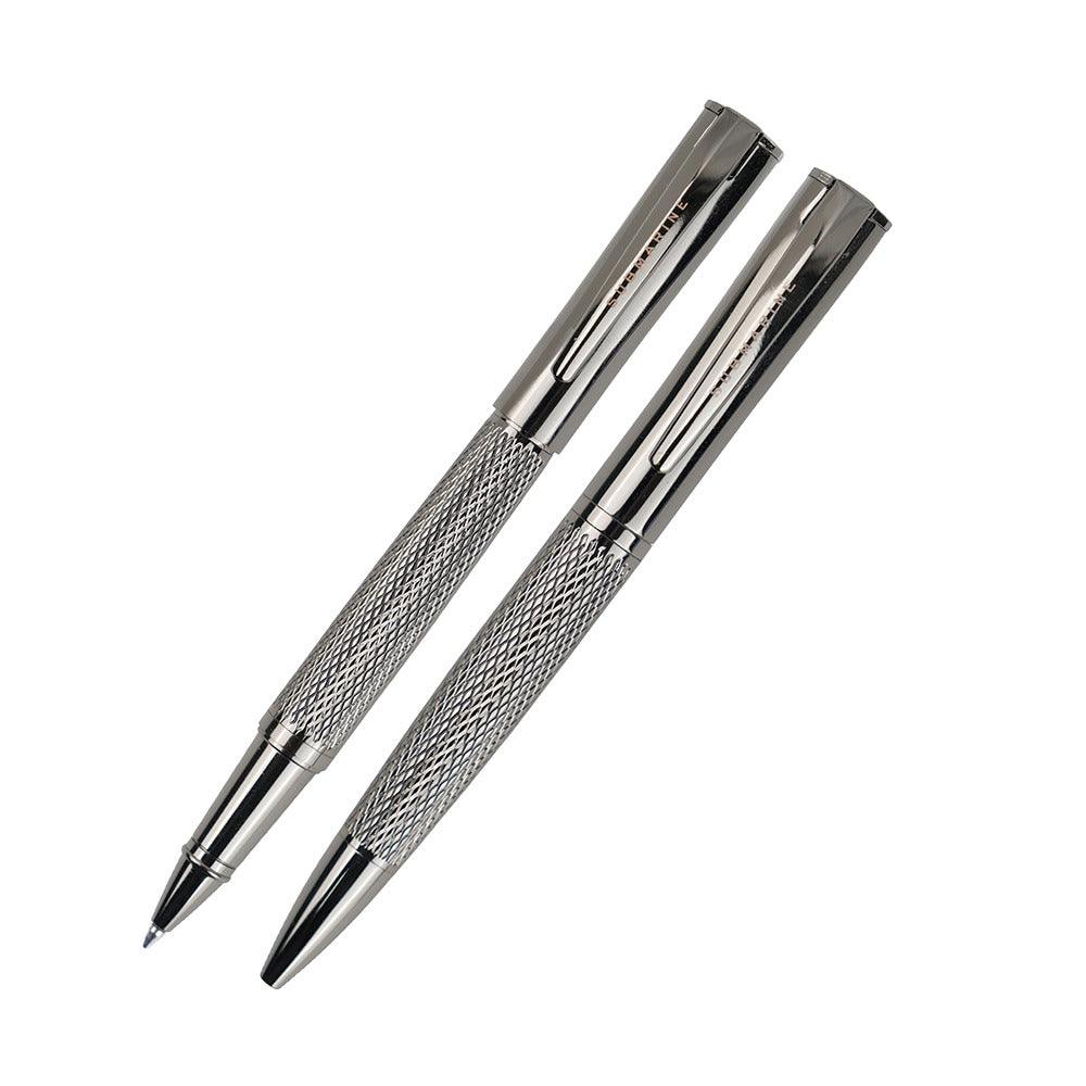 Silver Metal Ballpoint and Roller Pen Combo