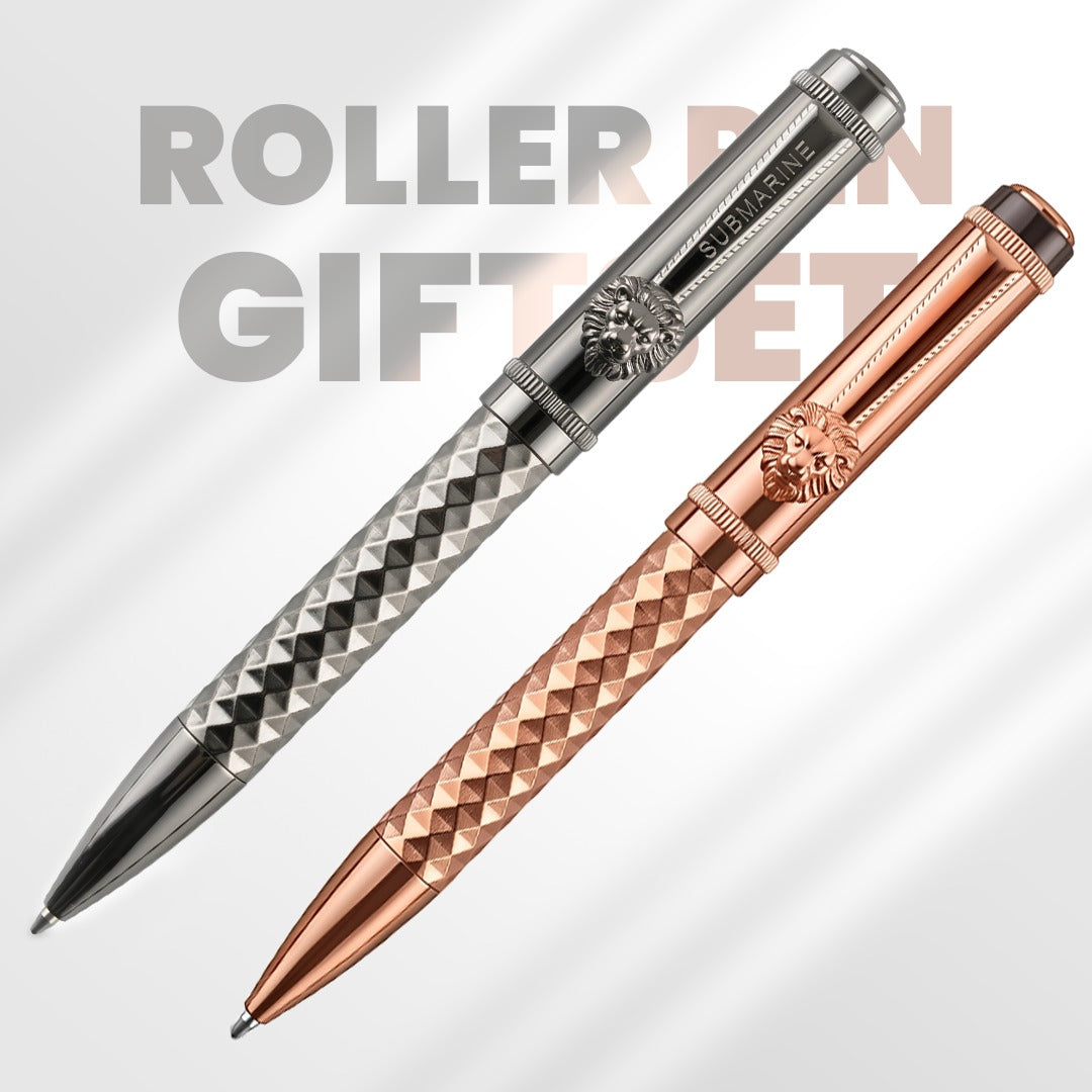 Royal Edition Lion Metal Roller Pen - Set of 2 - Rose Gold & Silver