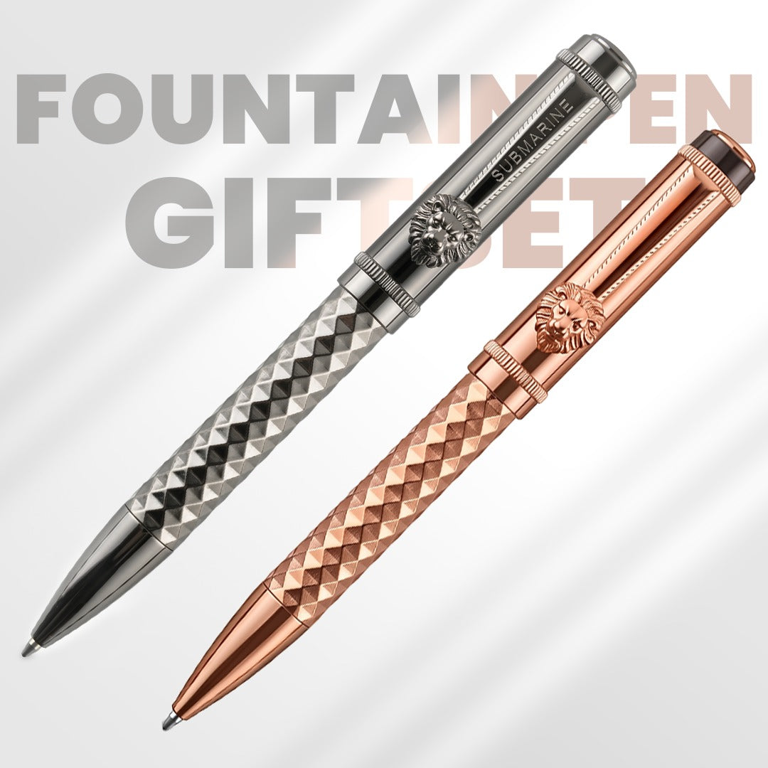 Royal Edition Lion Metal Fountain Pen - Set of 2 - Rose Gold & Silver