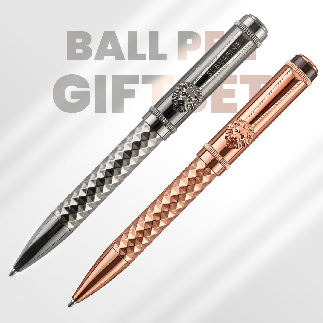 Royal Edition Lion Metal Ball Pen - Set of 2 - Rose Gold & Silver