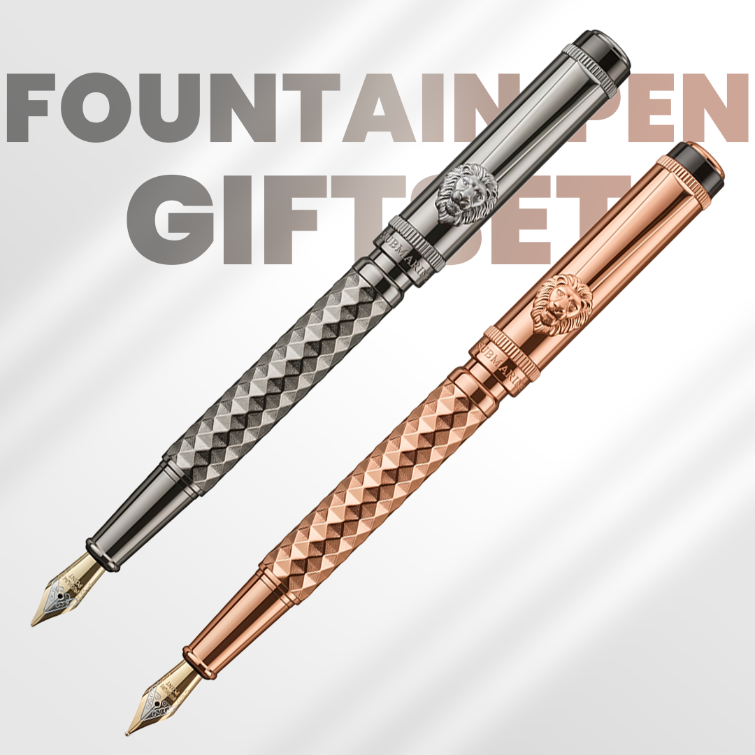 Royal Edition Lion Metal Fountain Pen - Set of 2 - Rose Gold & Gun Metal