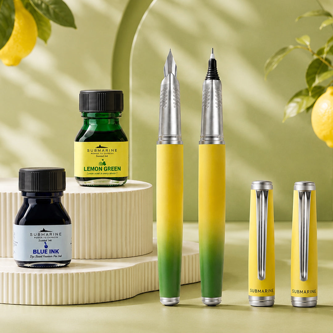 Horizon Dual Shade Fragrance Roller & Fountain Pen Set - Lemon Green