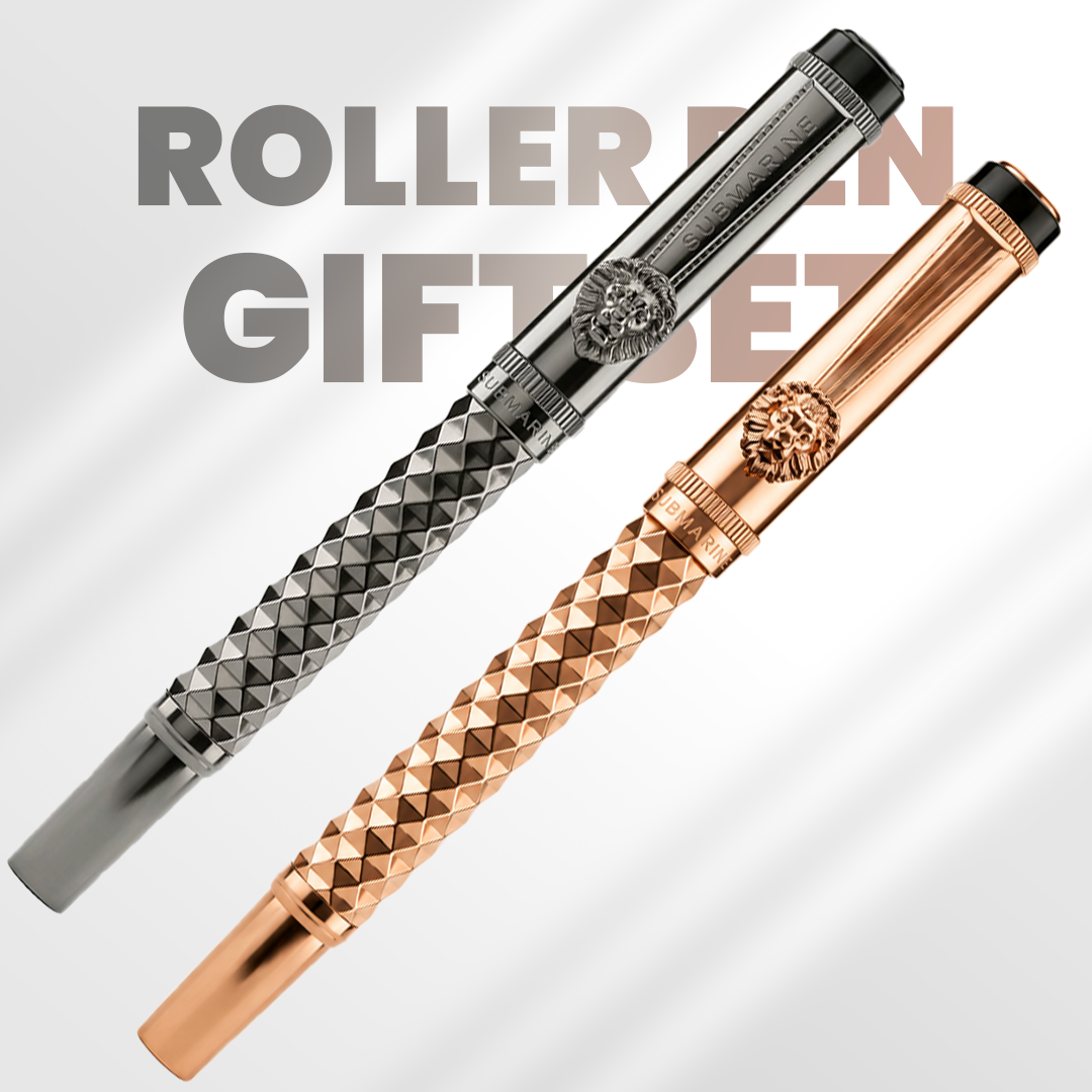 Royal Edition Lion Metal Roller Pen - Set of 2 - Rose Gold & Gun Metal