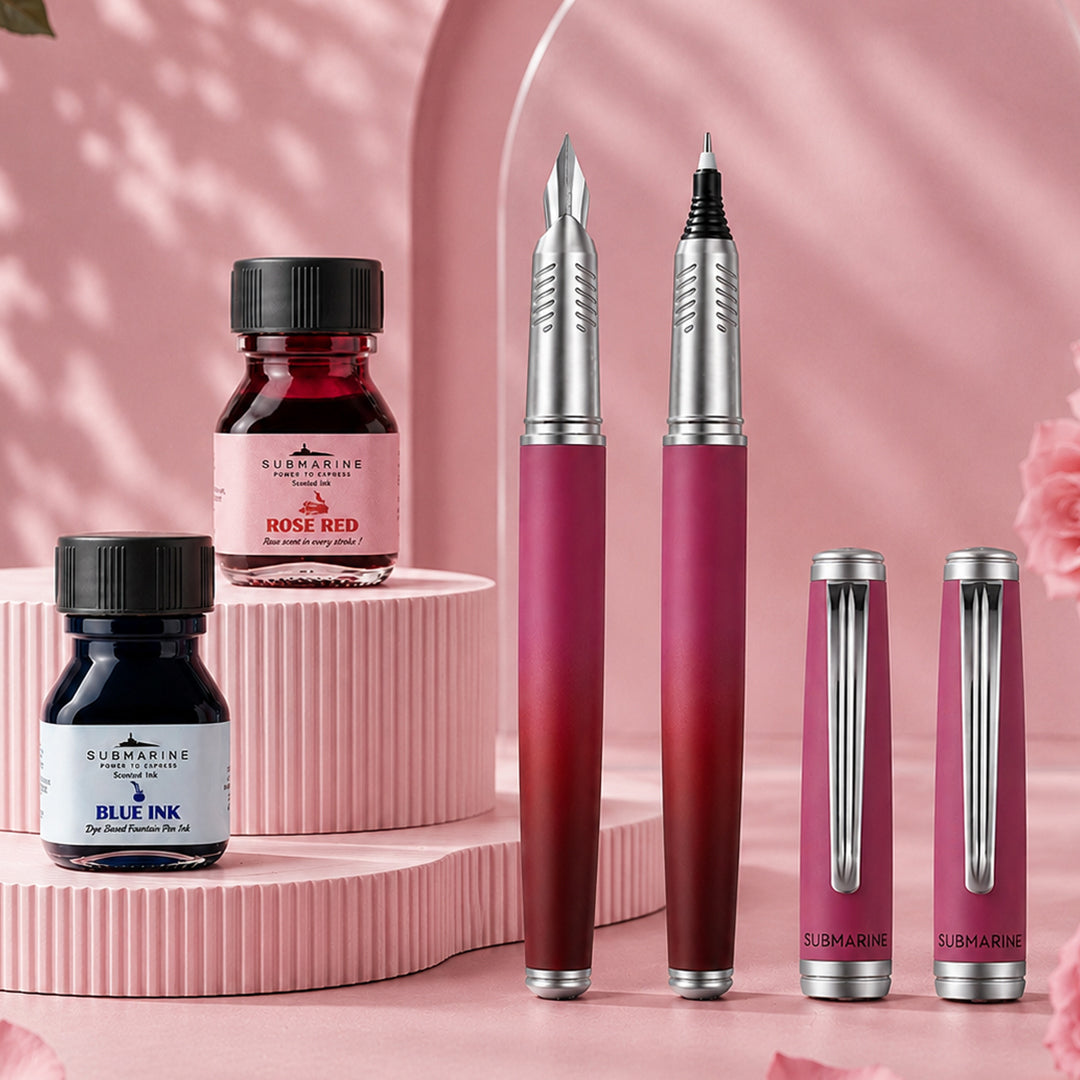 Horizon Dual Shade Fragrance Roller & Fountain Pen Set - Vintage Rose