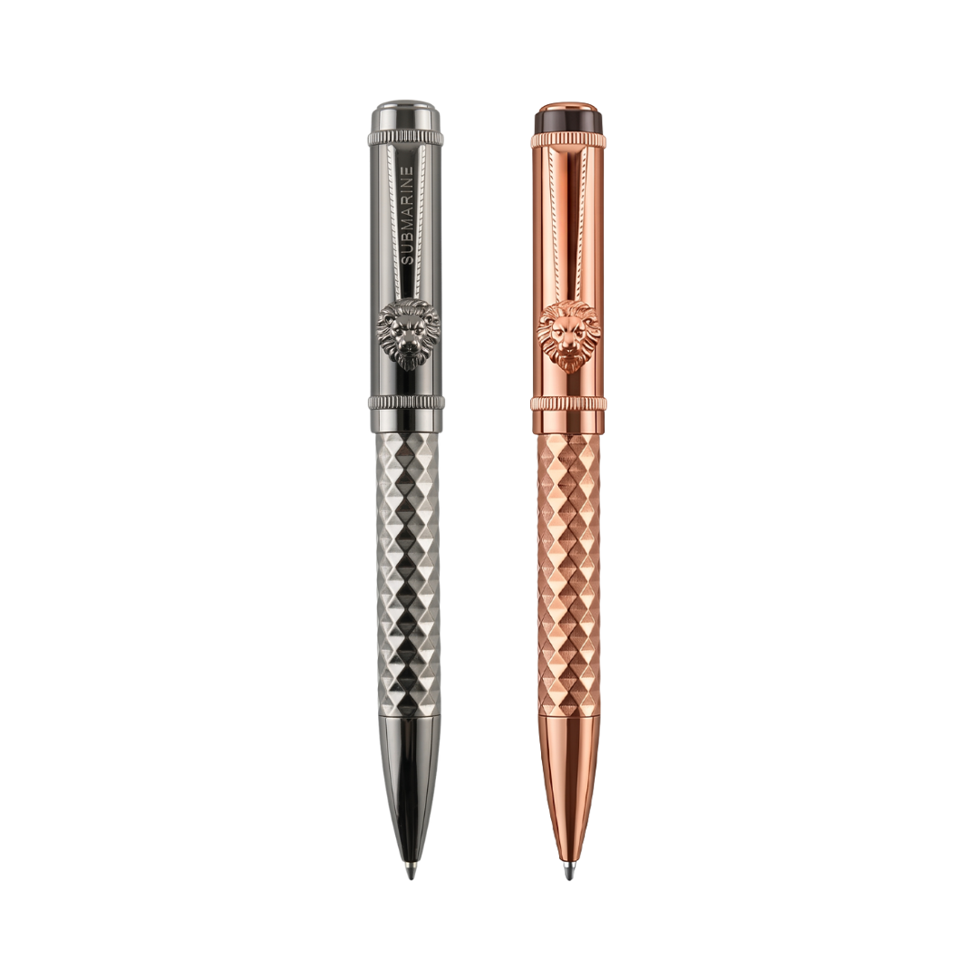 Royal Edition Lion Metal Ball Pen - Set of 2 - Rose Gold & Silver