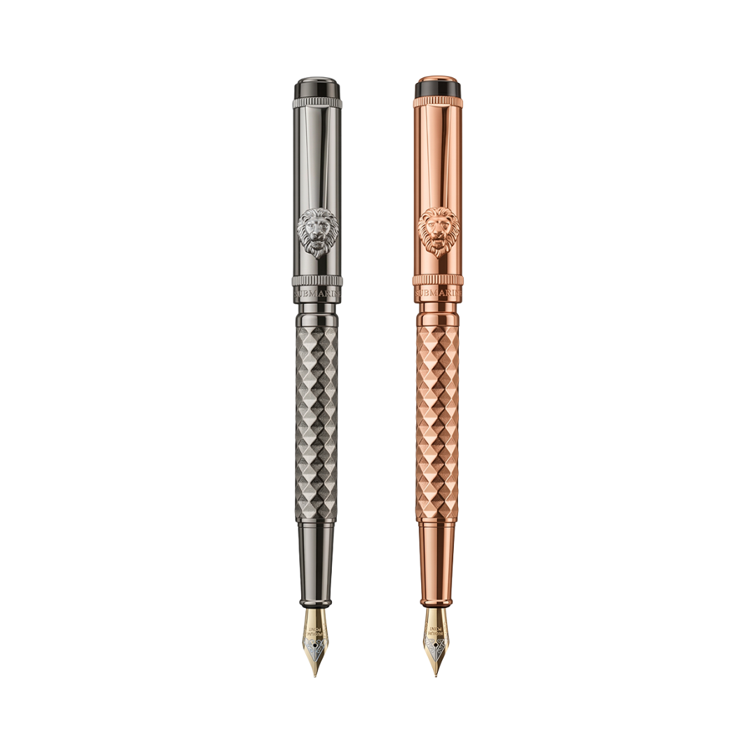 Royal Edition Lion Metal Fountain Pen - Set of 2 - Rose Gold & Silver