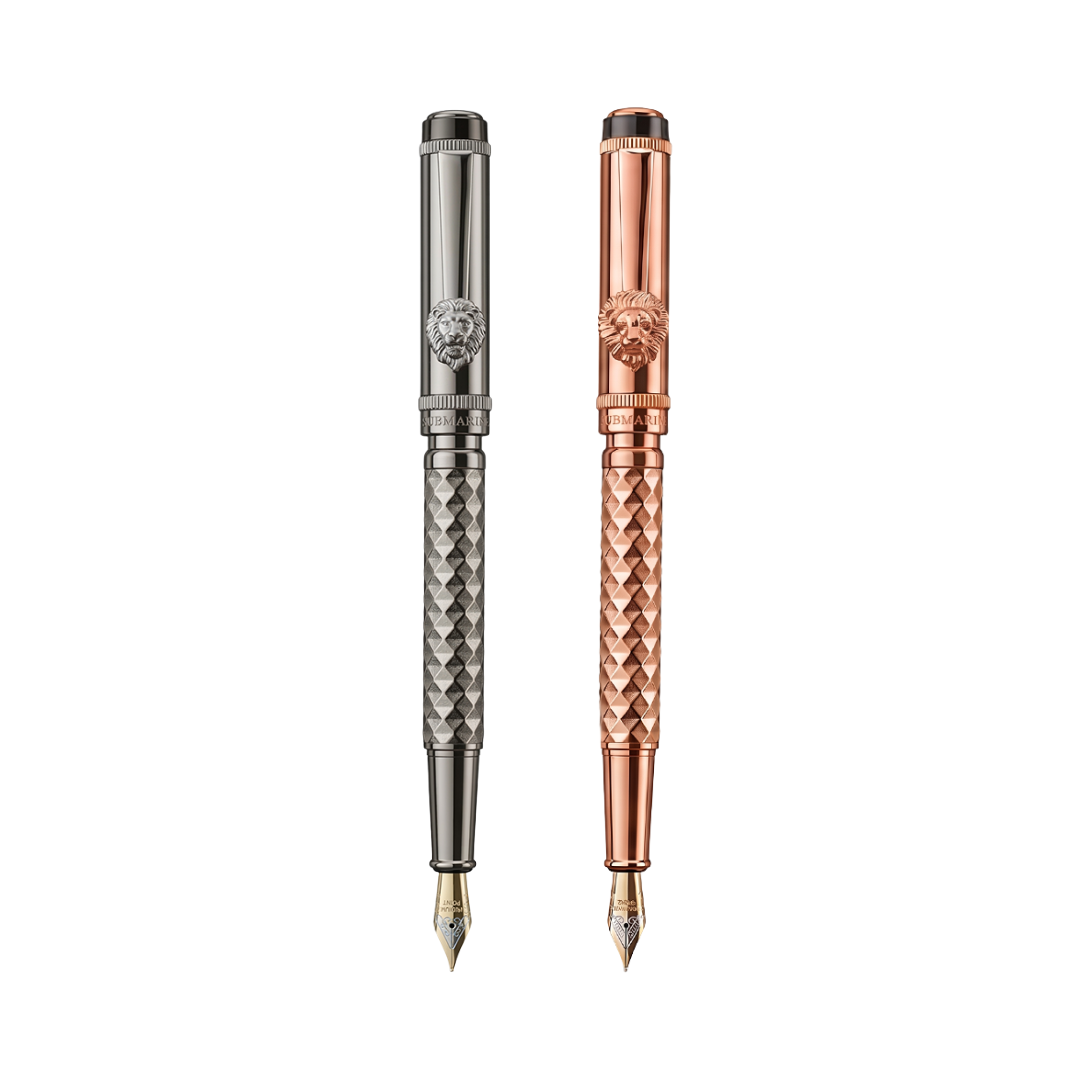 Royal Edition Lion Metal Fountain Pen - Set of 2 - Rose Gold & Gun Metal