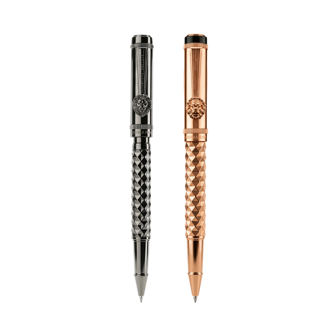 Royal Edition Lion Metal Roller Pen - Set of 2 - Rose Gold & Silver