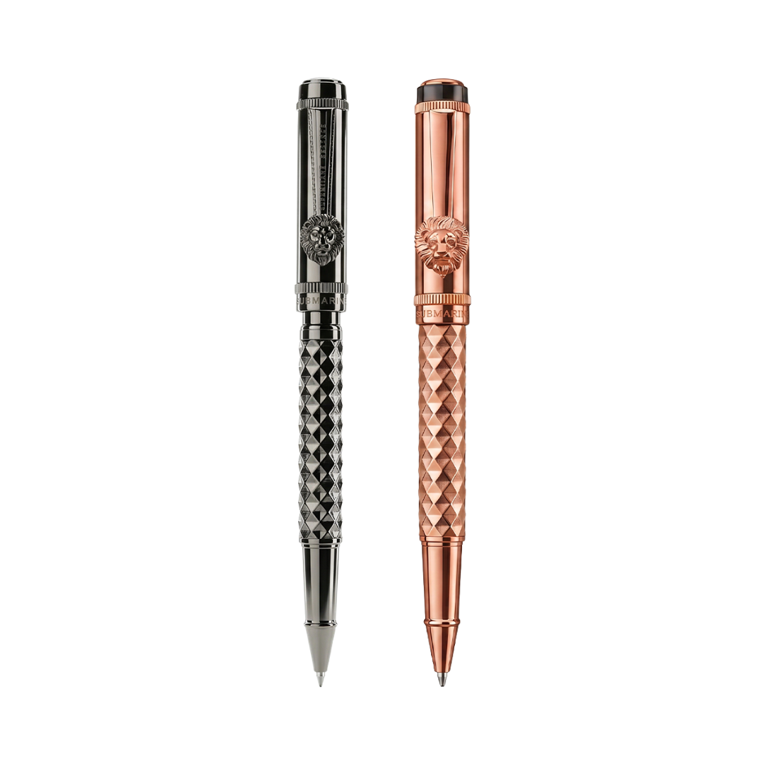 Royal Edition Lion Metal Roller Pen - Set of 2 - Rose Gold & Gun Metal